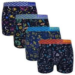 ReKoe 4er Pack Herren Boxershorts Sternzeichen Weltall Space Raumschiff Astronaut, Größe:L von ReKoe