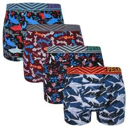 ReKoe 4er Pack Herren Boxershorts Unterhose Shark Hai Wal Fische Fischgräte Korallen, Größe:XL von ReKoe