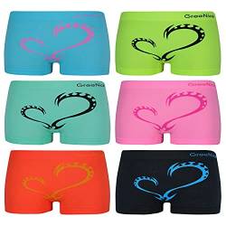 ReKoe 6er Pack Damen Hotpants Mit Herz Unterhose Tanga Panty Unterwäsche Microfaser, Größe:L-XL = 40/42 von ReKoe