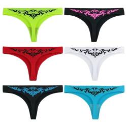 ReKoe 6er Pack Damen Tanga Microfaser Unterwäsche Dessous Neon String S M L XL, Größe:L-XL = 38/40 von ReKoe