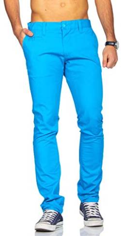 ReRock Herren Chino Hose Pants Slim Fit schmale Passform Tapered Vintage Look 3354, Grösse:W33, Farbe:Blau von ReRock
