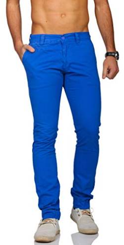 ReRock Herren Chino Sommer Hose Pants Slim Fit schmale Passform Vintage Look 3301, Grösse:W34, Farbe:Blau von ReRock