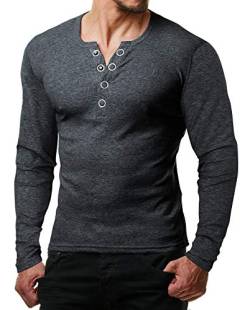 ReRock by Young & Rich Herren Longsleeve Langarm T-Shirt Knopfleiste V Ausschnitt - Henley Shirt Slim fit mit Großen Knöpfen - Serafino Shirt (Anthrazit, 2XL) von ReRock