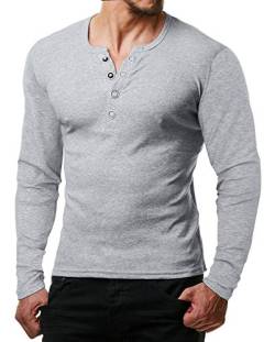 ReRock by Young & Rich Herren Longsleeve Langarm T-Shirt Knopfleiste V Ausschnitt - Henley Shirt Slim fit mit Großen Knöpfen - Serafino Shirt (Grau Melange, XL) von ReRock