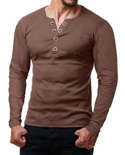 ReRock by Young & Rich Herren Longsleeve Langarm T-Shirt Knopfleiste V Ausschnitt - Henley Shirt Slim fit mit Großen Knöpfen - Serafino Shirt - Braun Größe 3XL von ReRock