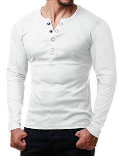 ReRock by Young & Rich Herren Longsleeve Langarm T-Shirt Knopfleiste V Ausschnitt - Henley Shirt Slim fit mit Großen Knöpfen - Serafino Shirt - Weiß Größe M von ReRock