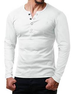 ReRock by Young & Rich Herren Longsleeve Langarm T-Shirt Knopfleiste V Ausschnitt - Henley Shirt Slim fit mit Großen Knöpfen - Serafino Shirt - Weiß Größe S von ReRock