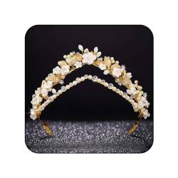 Reaky Blumen-Hochzeits-Diademe und Kronen, goldene Braut-Stirnbänder, Perlen-Kopfschmuck, Strass-Braut-Haarschmuck für Frauen von Reaky