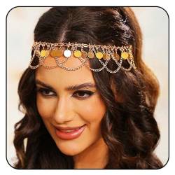 Reaky Pailletten-Kopfschmuck, Boho-Quasten-Stirnbänder, goldene Stirnketten, Braut-Kopfschmuck, Festival-Haarschmuck für Frauen von Reaky