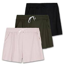 3er-Pack: Athletic Lounge Shorts für Damen – Jogging Workout Yoga Sweatshorts mit Taschen (erhältlich in Übergröße), 6 Stück, Mittel von Real Essentials
