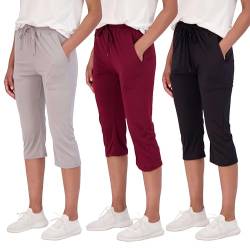 3er-Pack: Damen Capri Silky Soft Open Bottom Sweatpants mit Kordelzug - (erhältlich in Übergröße), Set 8, 1X von Real Essentials