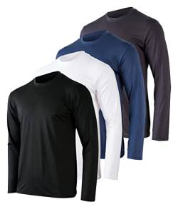 4er-Pack: Herren Dry-Fit Feuchtigkeitstransport Performance Langarm T-Shirt UV Sonnenschutz Outdoor Active Athletic Crew Top, Set E, XL von Real Essentials