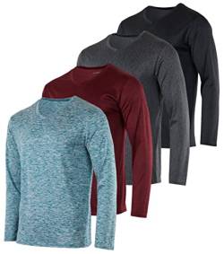 4er-Pack: Herren V-Ausschnitt Langarm Dry Fit Active T-Shirt – Athletic Outdoor Lifestyle Shirt (erhältlich in Groß & Tall), Set 1, L von Real Essentials