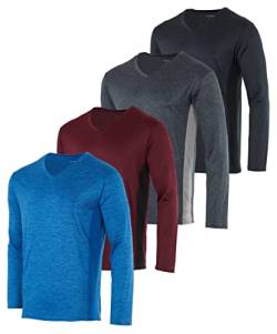 4er-Pack: Herren V-Ausschnitt Langarm Dry Fit Active T-Shirt – Athletic Outdoor Lifestyle Shirt (erhältlich in Groß & Tall), Set 3, Mittel von Real Essentials