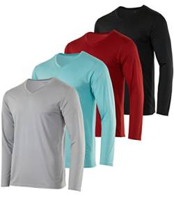 4er-Pack: Herren V-Ausschnitt Langarm Dry Fit Active T-Shirt – Athletic Outdoor Lifestyle Shirt (erhältlich in Groß & Tall), Set 9, XX-Large von Real Essentials