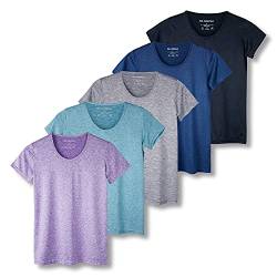 5er Pack Damen Kurzarm Rundhals T-Shirt Dry-Fit Athletic Performance Yoga Activewear Workout Top (Regular & Plus Size), Set 1, XX-Large von Real Essentials