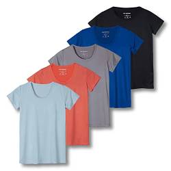 5er Pack Damen Kurzarm Rundhals T-Shirt Dry-Fit Athletic Performance Yoga Activewear Workout Top (Regular & Plus Size), Set 10, XX-Large von Real Essentials
