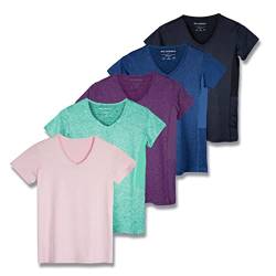 Real Essentials Damen Dry Fit V-Ausschnitt T-Shirt, Set 15, Large von Real Essentials