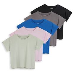 5er-Pack: Dry Fit Crop Top für Damen, kurzärmelig, Rundhalsausschnitt, Stretch-T-Shirt (erhältlich in Übergröße), Set 1, XX-Large von Real Essentials