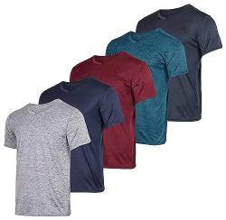 5er-Pack: Herren-T-Shirt mit V-Ausschnitt, Dry-Fit, feuchtigkeitsableitend, Active Athletic Tech Performance, Set 1, L von Real Essentials