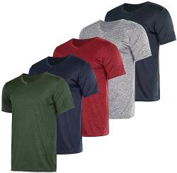 5er-Pack: Herren-T-Shirt mit V-Ausschnitt, Dry-Fit, feuchtigkeitsableitend, Active Athletic Tech Performance, Set 10, L von Real Essentials
