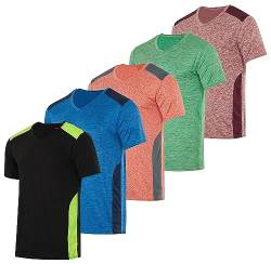 5er-Pack: Herren-T-Shirt mit V-Ausschnitt, Dry-Fit, feuchtigkeitsableitend, Active Athletic Tech Performance, Set 14, L von Real Essentials