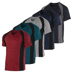 5er-Pack: Herren-T-Shirt mit V-Ausschnitt, Dry-Fit, feuchtigkeitsableitend, Active Athletic Tech Performance, Set 5, Klein von Real Essentials