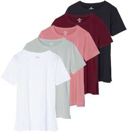 Real Essentials 5er Pack: Damen Kurzarm Crew Relaxed Active T-Shirt Dry-Fit Yoga Top mit geteiltem Saum (erhältlich in Plus), Set 5, Mittel von Real Essentials