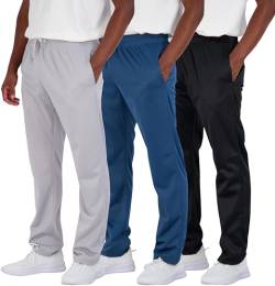 Real Essentials 3er-Pack: Herren Active Athletic Casual Tricot Open Bottom Sweatpants mit Taschen (erhältlich in Groß und Groß), Set 4, Groß von Real Essentials