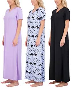 Real Essentials 3er-Pack: weiches Maxi-Nachthemd für Damen, lang, kurzärmelig, weiches Nachthemd, Schlafkleid (erhältlich in Übergröße), Set 1, 3X von Real Essentials
