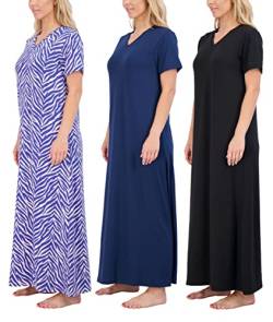 Real Essentials 3er-Pack: weiches Maxi-Nachthemd für Damen, lang, kurzärmelig, weiches Nachthemd, Schlafkleid (erhältlich in Übergröße), Set 7, 3X von Real Essentials