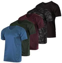Real Essentials 5 Pack: Herren Mesh Quick Dry Kurzarm V-Ausschnitt T-Shirt – Athletic Performance (erhältlich in Groß & Groß), Set 9, XX-Large von Real Essentials
