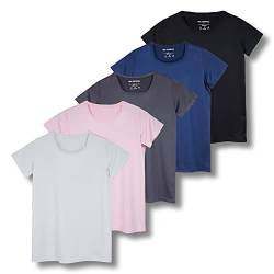 Real Essentials 5er-Pack: Damen Dry Fit Tech Stretch Kurzarm Rundhals Athletic T-Shirt, 6 Stück, Small von Real Essentials