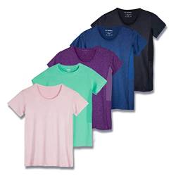 Real Essentials 5er-Pack: Damen Dry Fit Tech Stretch Kurzarm Rundhals Athletic T-Shirt, Set 15, Large von Real Essentials