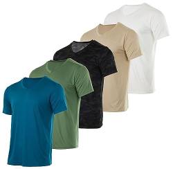 Real Essentials 5er-Pack: Herren-T-Shirt, V-Ausschnitt, Dry-Fit, feuchtigkeitsableitend, Active Athletic Tech Performance T-Shirt, Set 13, XL von Real Essentials