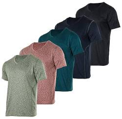 Real Essentials 5er-Pack: Herren-T-Shirt, V-Ausschnitt, Dry-Fit, feuchtigkeitsableitend, Active Athletic Tech Performance T-Shirt, Set 15, L von Real Essentials