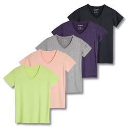 Real Essentials Damen Ladies Dry Fit V Neck T-Shirt, Set 11, M von Real Essentials