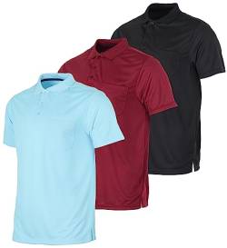 Real Essentials Herren Poloshirt, kurzärmelig, Dry-Fit-Kragen, mit Tasche, sportlich, Größe L und L, 3 Stück, Set 3, Mittel von Real Essentials