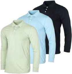 Real Essentials Herren-Poloshirt aus Baumwolljersey, langärmelig, Freizeitkleidung, Büro, 3er-Pack, Set 3, L von Real Essentials