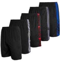 Real Essentials Herren-Shorts Active Athletic Performance, Shorts mit Taschen, 5er-Pack - Mehrfarbig - Groß von Real Essentials