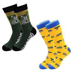 Real Sic Lässige Designer-Socken für Damen und Herren – Serie Exotic Animal – atmungsaktive und leichte Baumwolle, Zebra & Nashorn 2er-Pack, Small von Real Sic