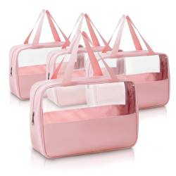 Durchsichtige Kulturtaschen für Reisen, 4 Stück wasserdichte durchsichtige Reisetaschen für Toilettenartikel Frauen Männer, transparente Make-up-Kosmetiktasche, Pink von Realand