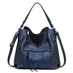 Realer Handtasche Damen Shopper Leder Umhängetasche Groß Schultertasche Frau Elegant Henkeltasche Hobo Taschen mit Abnehmbar Schulterriemen Blau von Realer