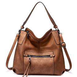 Realer Handtasche Damen Shopper Leder Umhängetasche Groß Schultertasche Frau Elegant Henkeltasche Hobo Taschen mit Abnehmbar Schulterriemen Braun von Realer