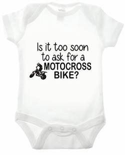 Reality Glitch Babystrampler mit Aufschrift "Is It Too Soon to Ask for A Motorcross Bike" Gr. 18-24 Monate, weiß von Reality Glitch
