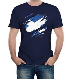 Reality Glitch Herren Torn Scotland Flag T-Shirt (Navy Blau, Mittel) von Reality Glitch