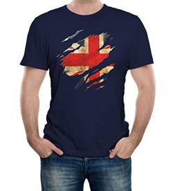 Reality Glitch Herren Torn Union Jack Flag T-Shirt (Navy Blau, X-Large) von Reality Glitch