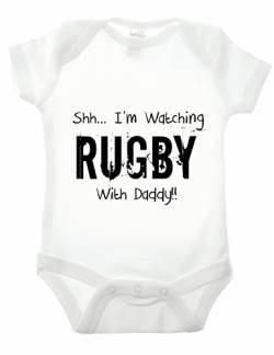 Reality Glitch Shh...I'm Watching Rugby with Daddy Strampler (Weiß, 6-12 Monate) von Reality Glitch