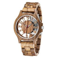 Realpoo Holz-Uhren für Herren, Ebenholz, Zebra, Holz, Quarzuhr, Faltschließe, Holzarmband, Holz-Uhren für Herren, QW105 von Realpoo