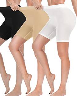 Damen Shorts Radlerhose Kurze, 3er Pack Anti Scheuern Unterhose für unter Kleider, Nahtlos Hohe Taille Frauen Panties Hotpants Damenunterhosen Unterwäsche Boxershorts für Yoga, Fitness, Täglich Tragen von Reamphy